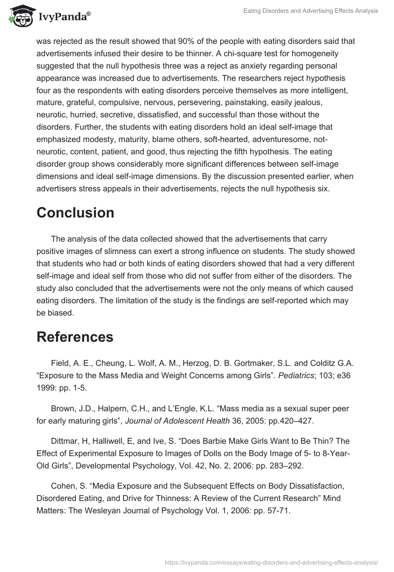Eating Disorders and Advertising Effects Analysis. Page 2