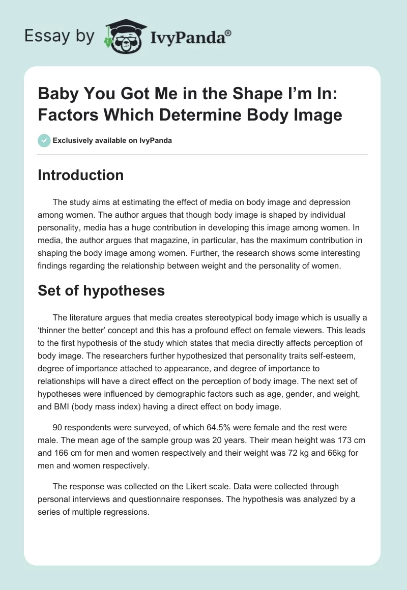 Baby You Got Me in the Shape I’m In: Factors Which Determine Body Image. Page 1
