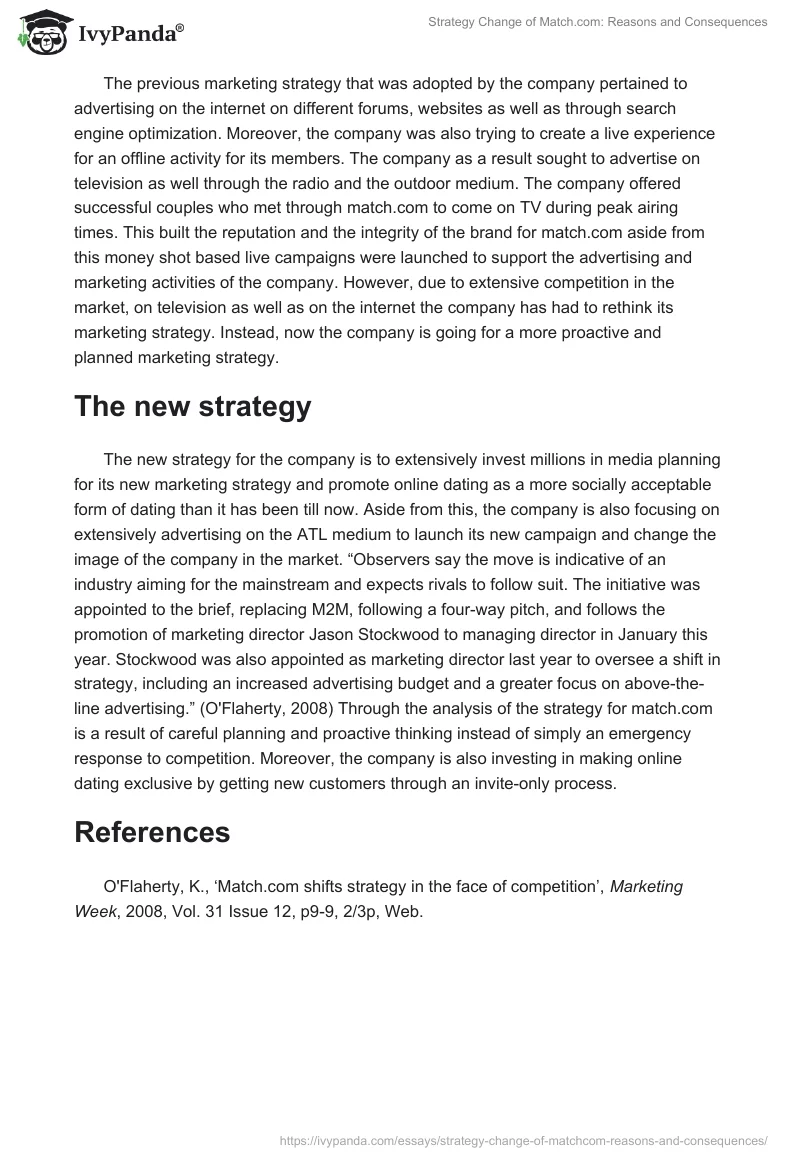 Strategy Change of Match.com: Reasons and Consequences. Page 2