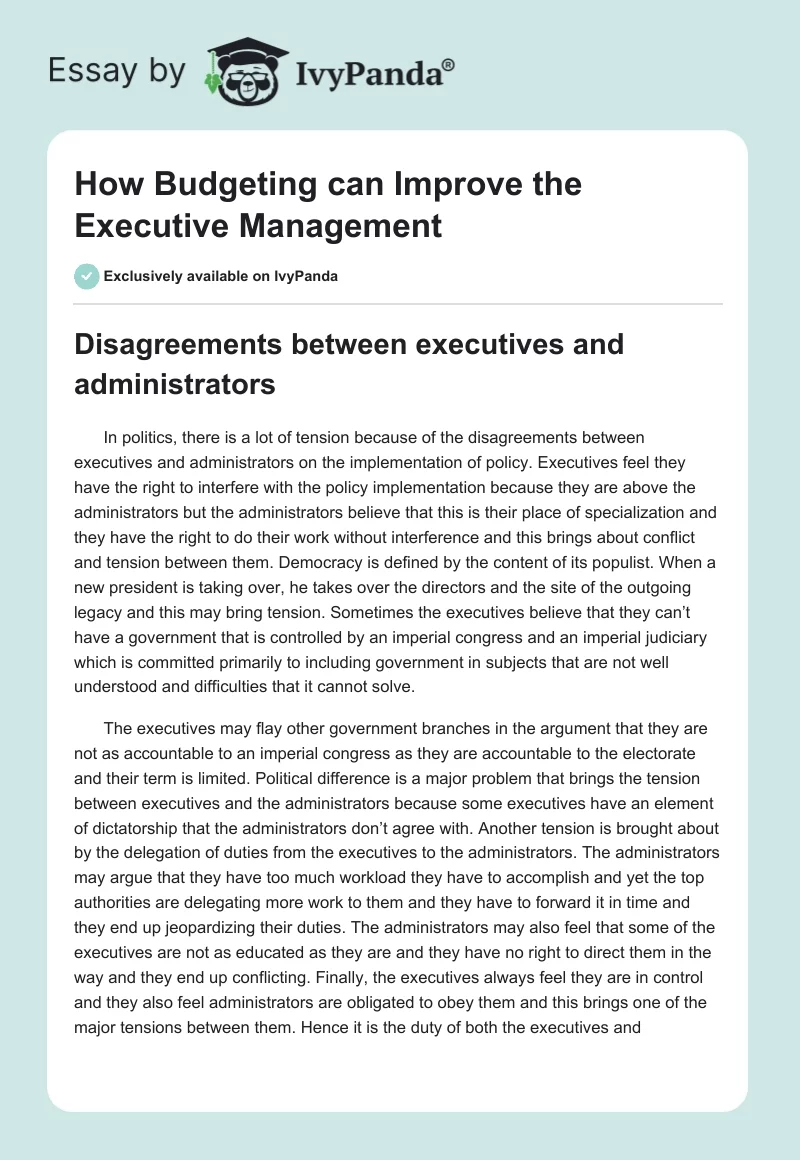 How Budgeting can Improve the Executive Management. Page 1