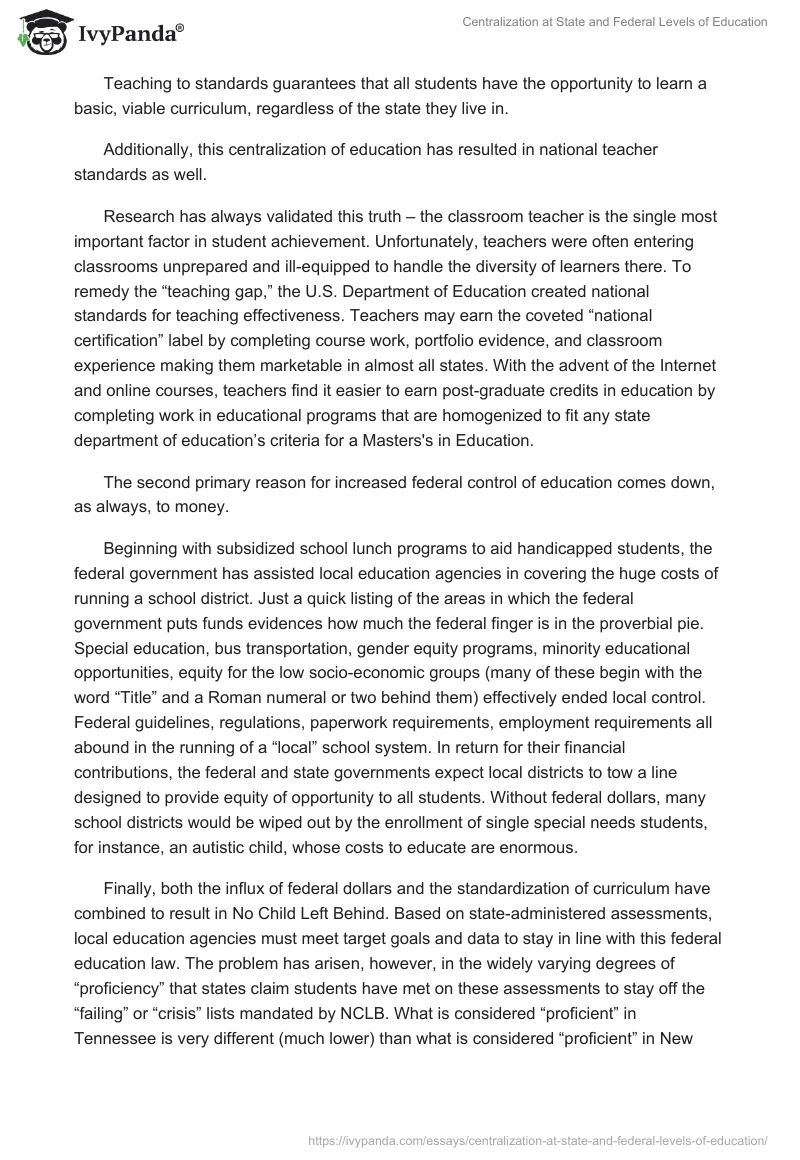 Centralization at State and Federal Levels of Education. Page 2