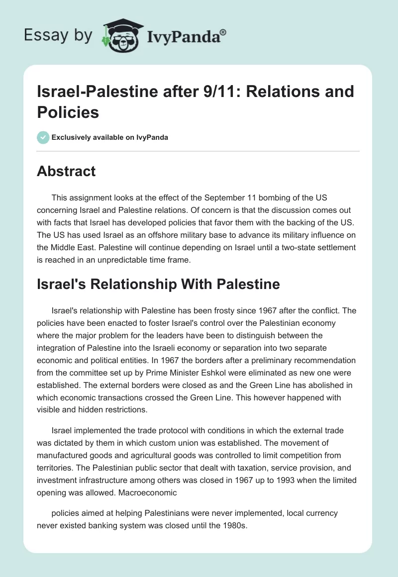 Israel-Palestine after 9/11: Relations and Policies. Page 1