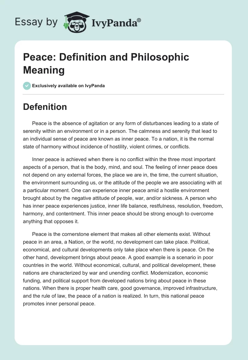Peace: Definition and Philosophic Meaning. Page 1