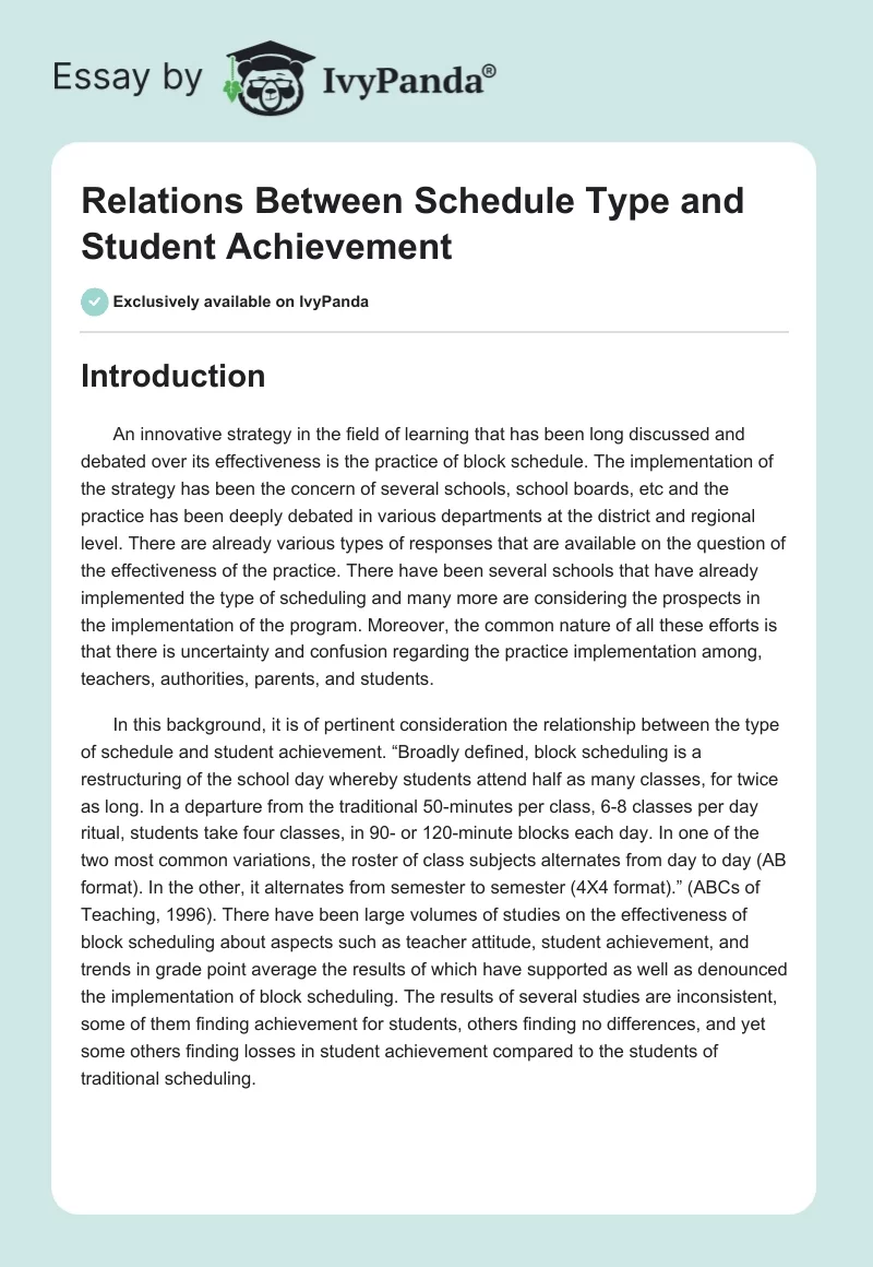 Relations Between Schedule Type and Student Achievement. Page 1