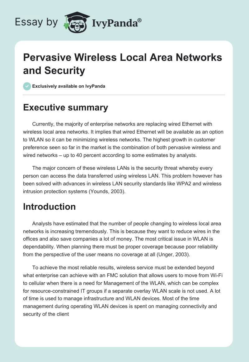 Pervasive Wireless Local Area Networks and Security. Page 1