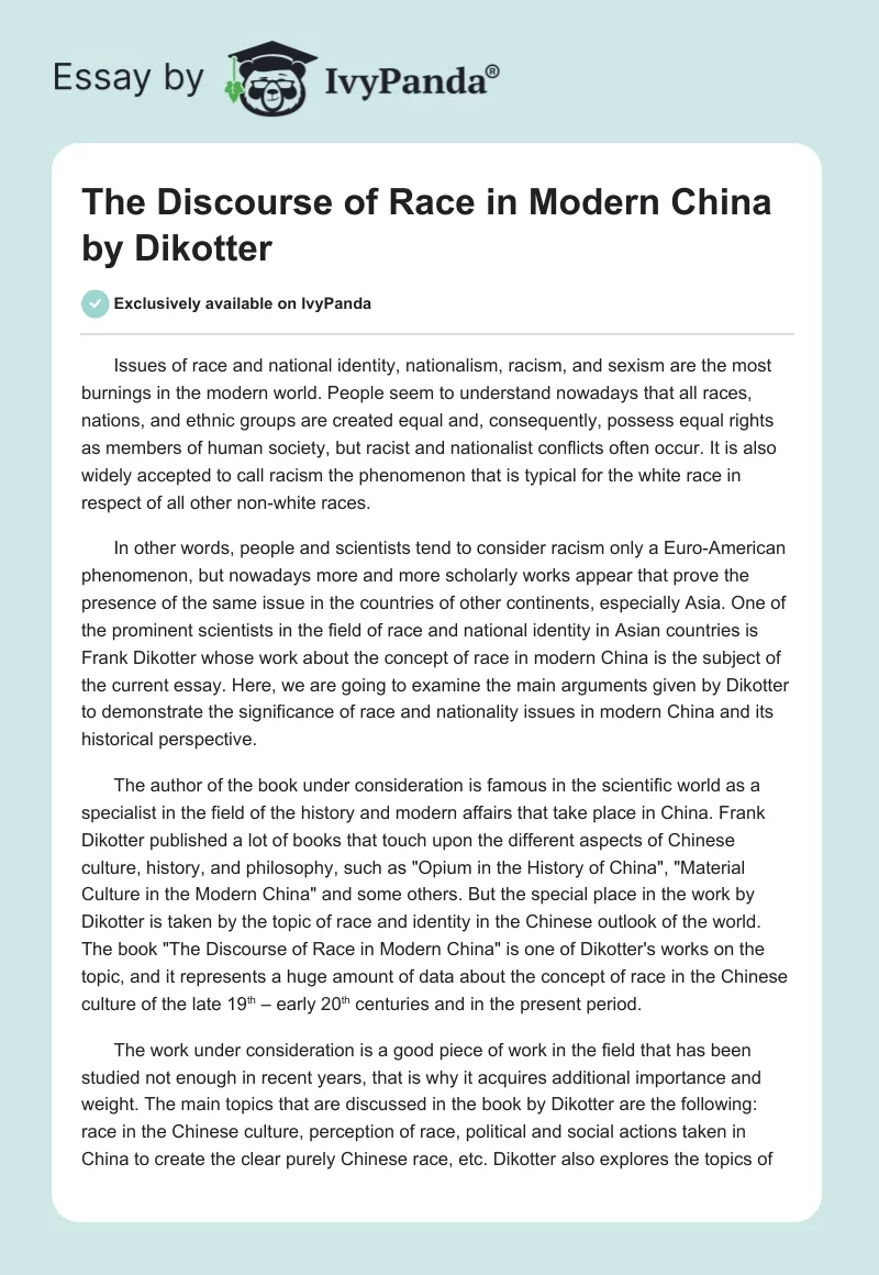 The Discourse of Race in Modern China by Dikotter. Page 1