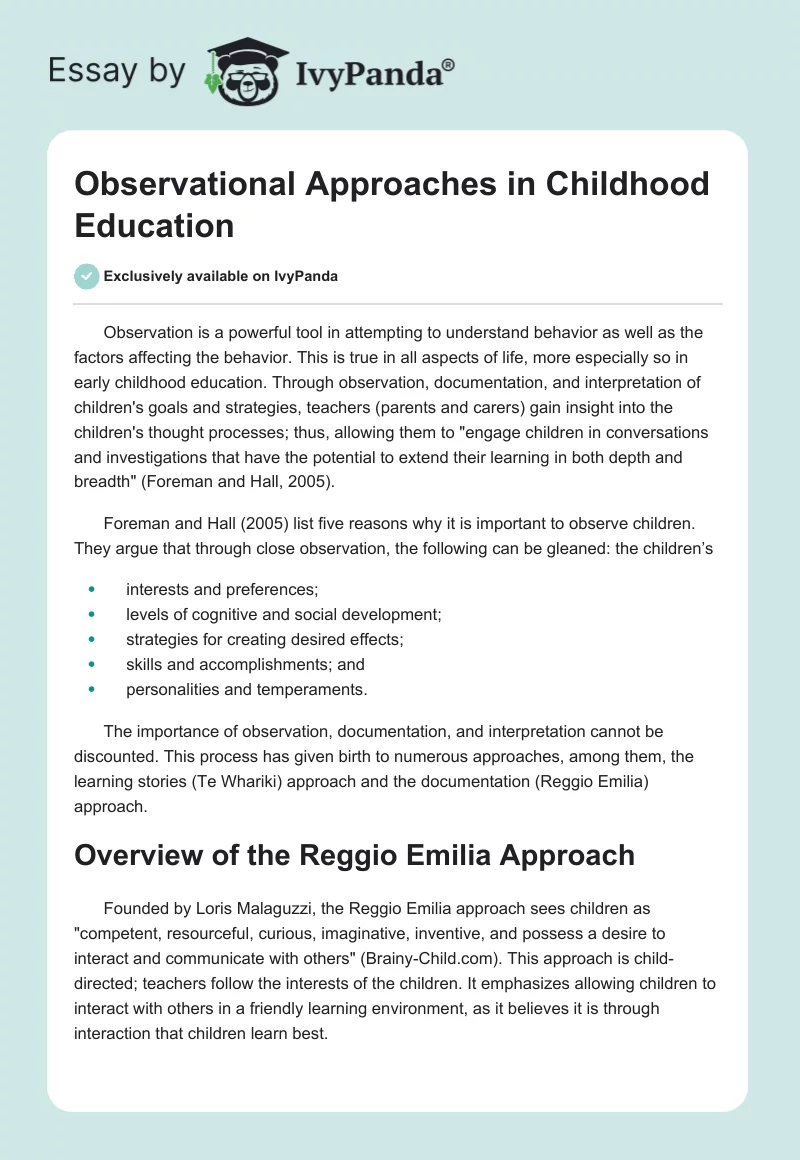 Observational Approaches in Childhood Education. Page 1