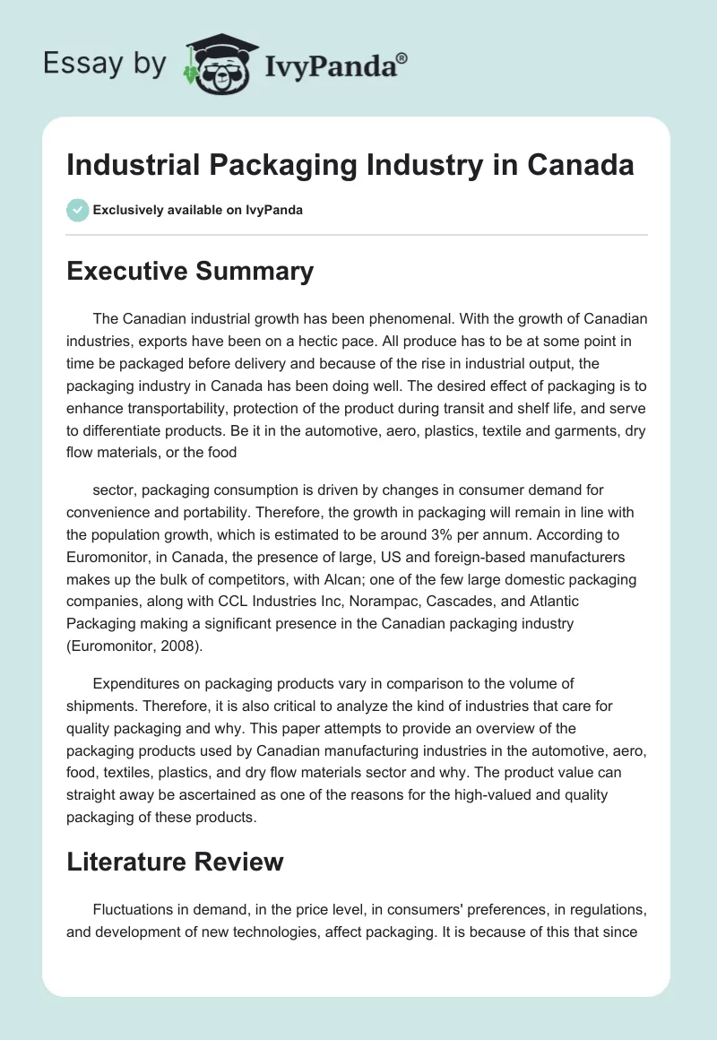 Industrial Packaging Industry in Canada. Page 1
