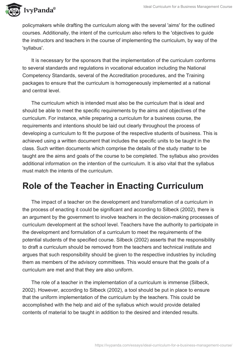 Ideal Curriculum for a Business Management Course. Page 3