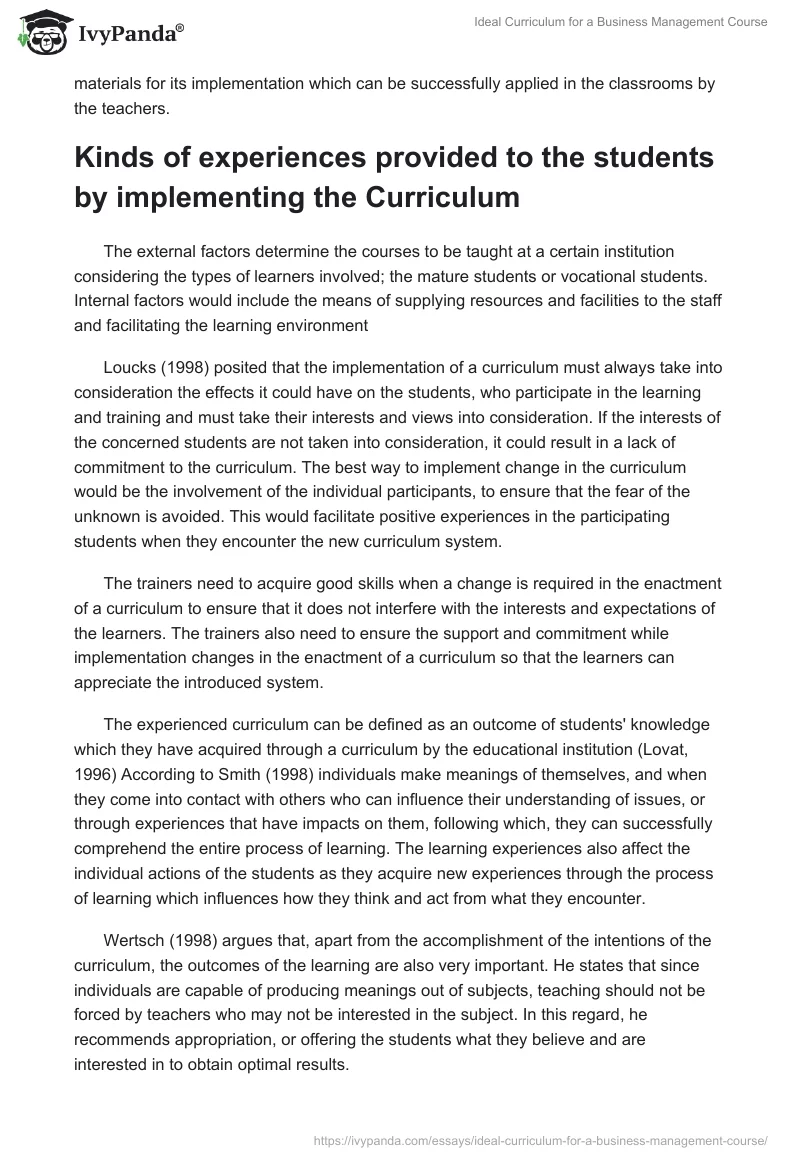 Ideal Curriculum for a Business Management Course. Page 5
