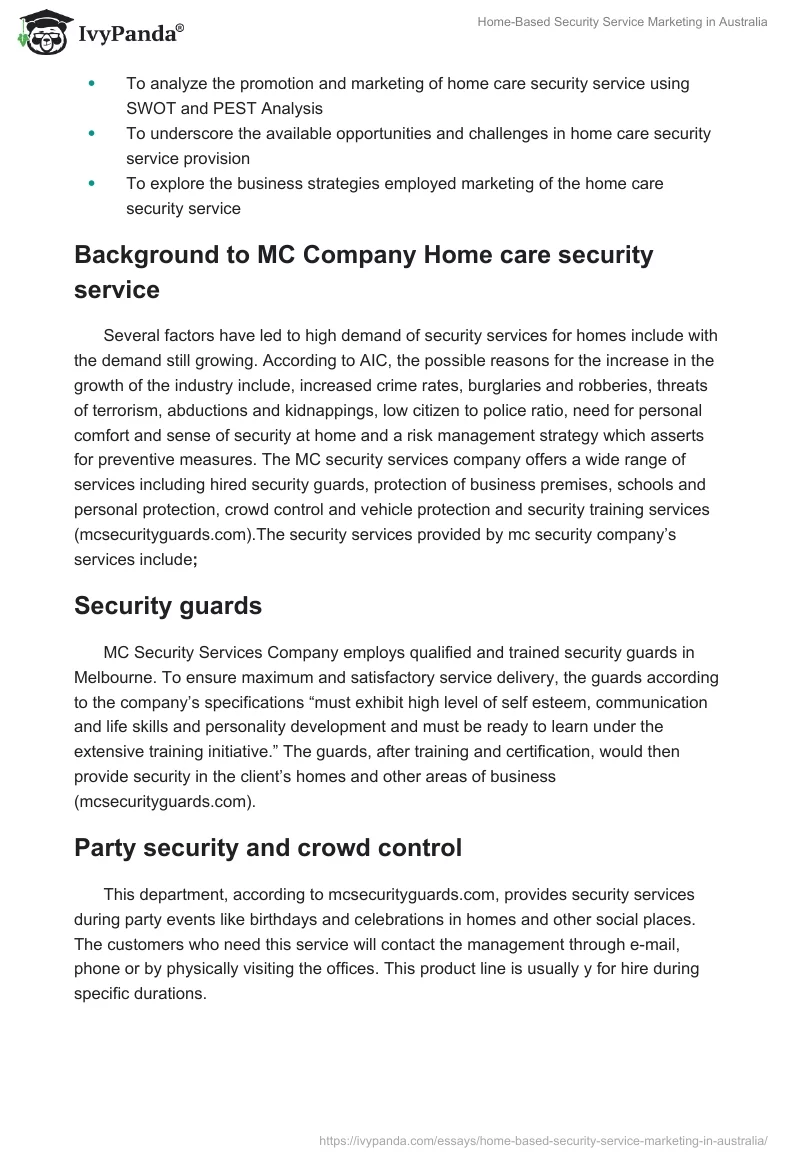 Home-Based Security Service Marketing in Australia. Page 2
