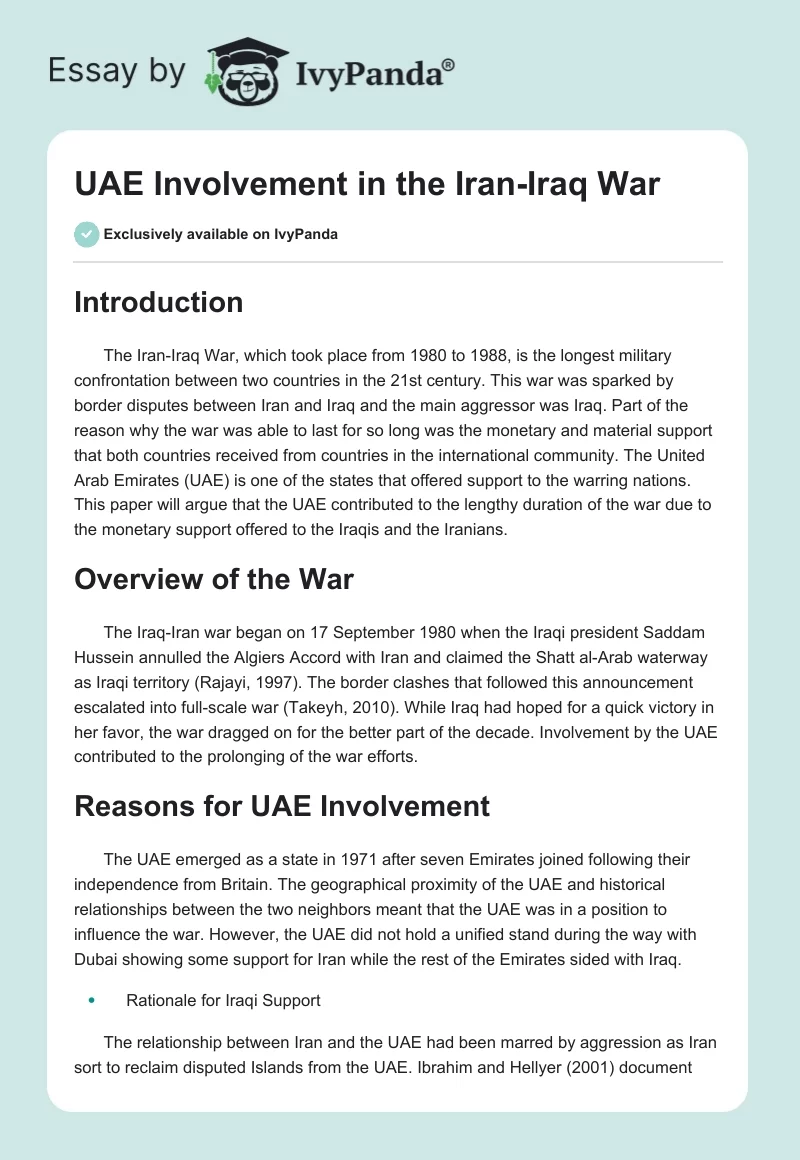 UAE Involvement in the Iran-Iraq War. Page 1
