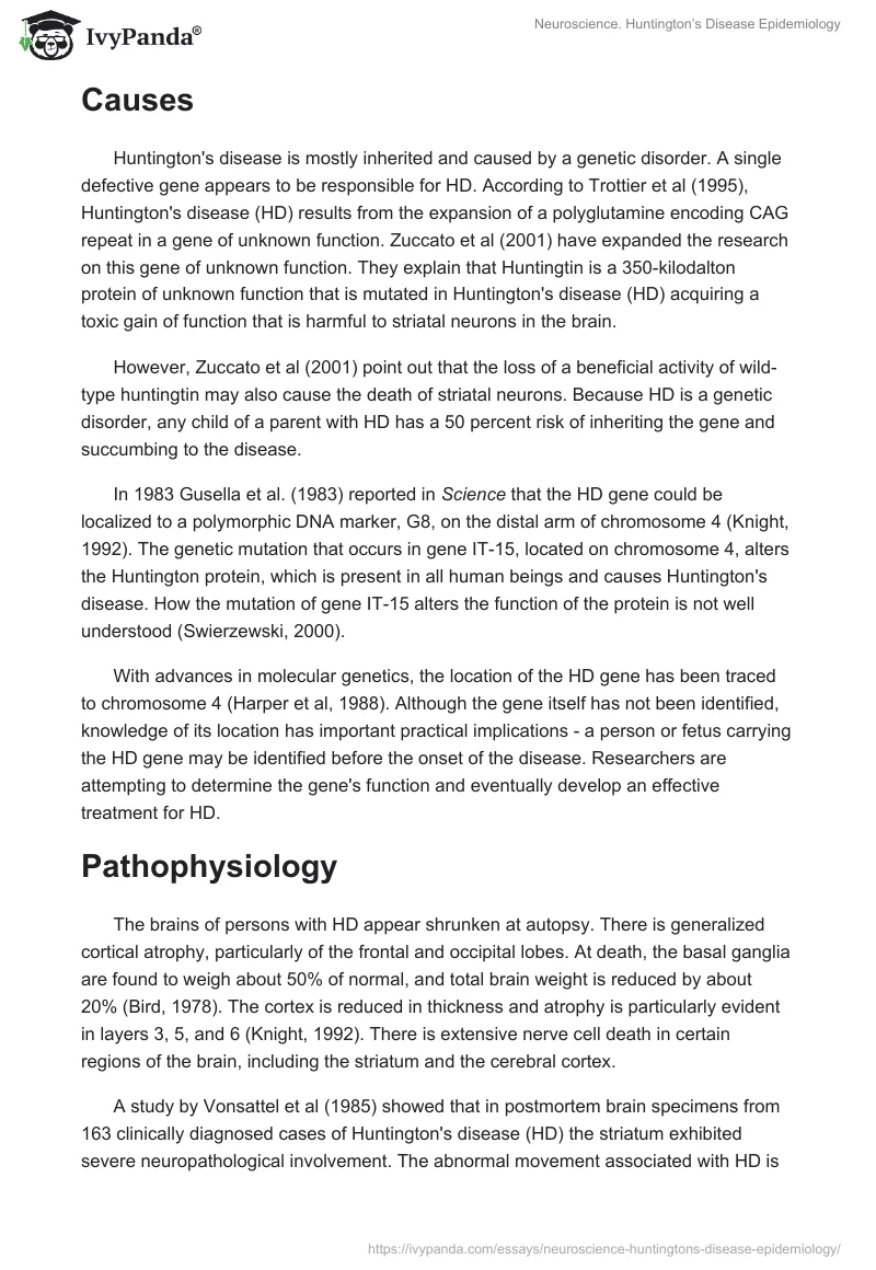 Neuroscience. Huntington’s Disease Epidemiology. Page 3