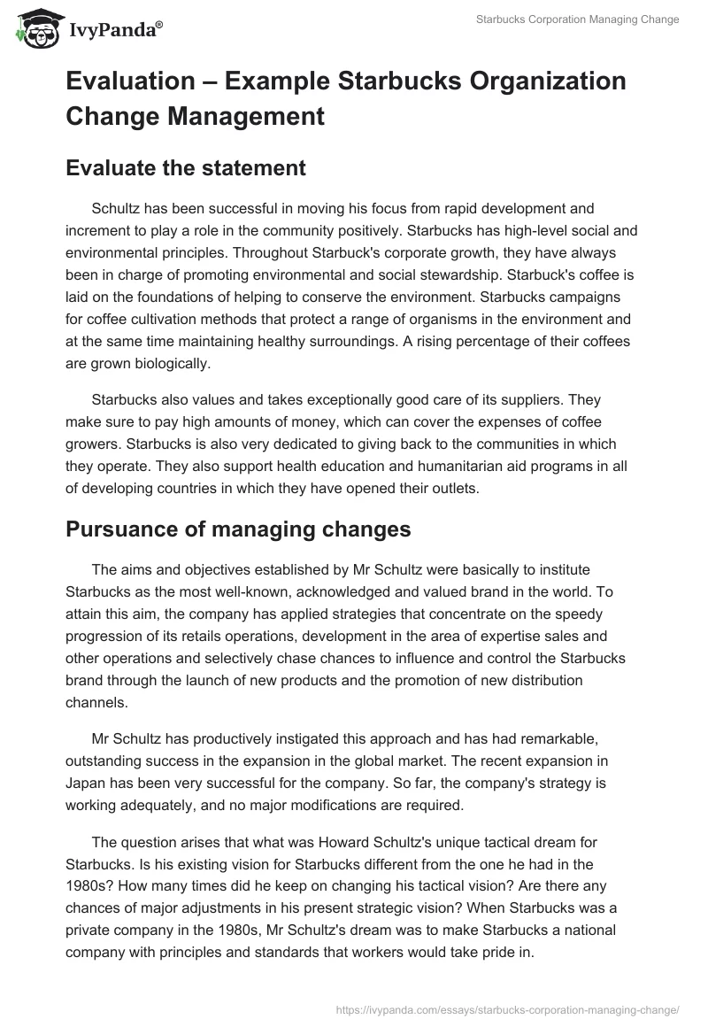 Starbucks Corporation Managing Change. Page 4