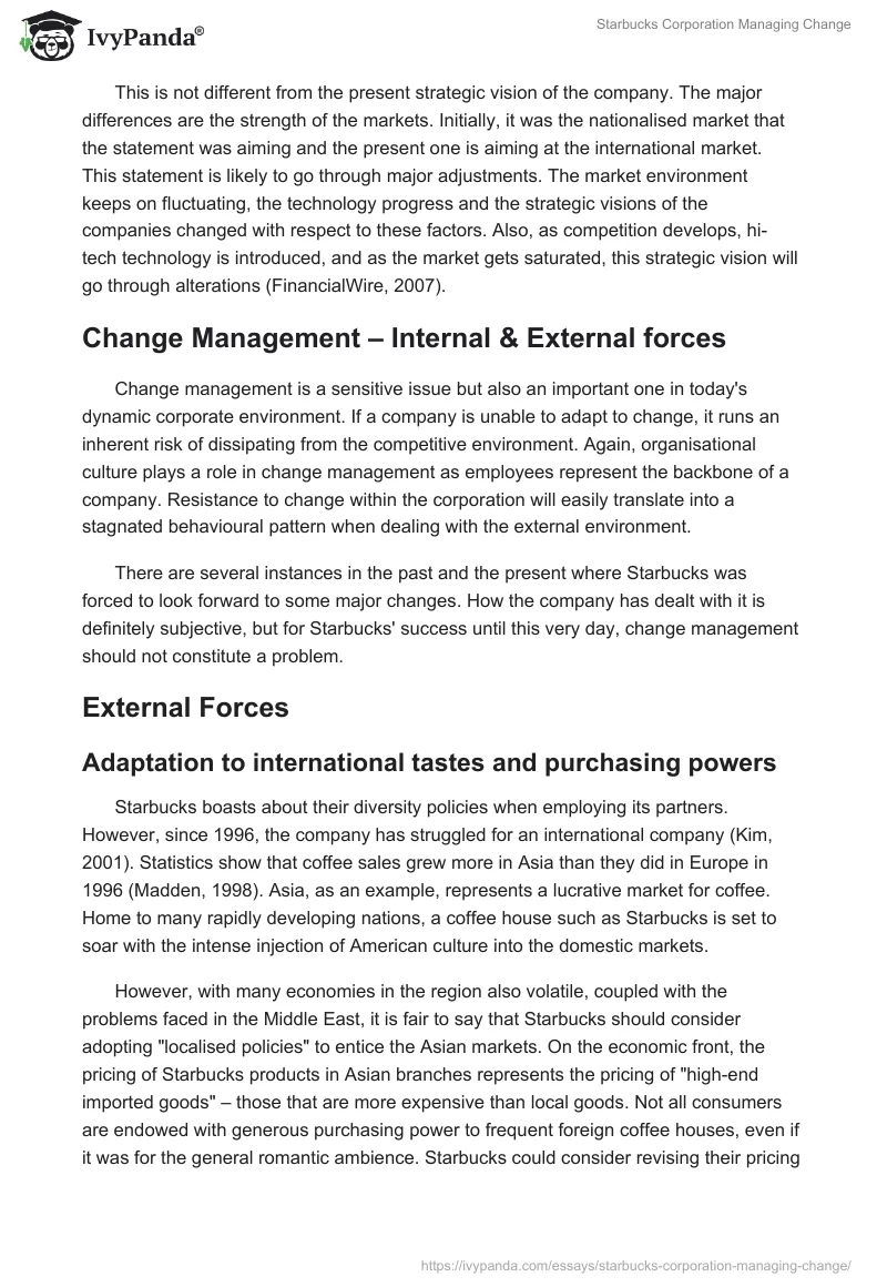 Starbucks Corporation Managing Change. Page 5