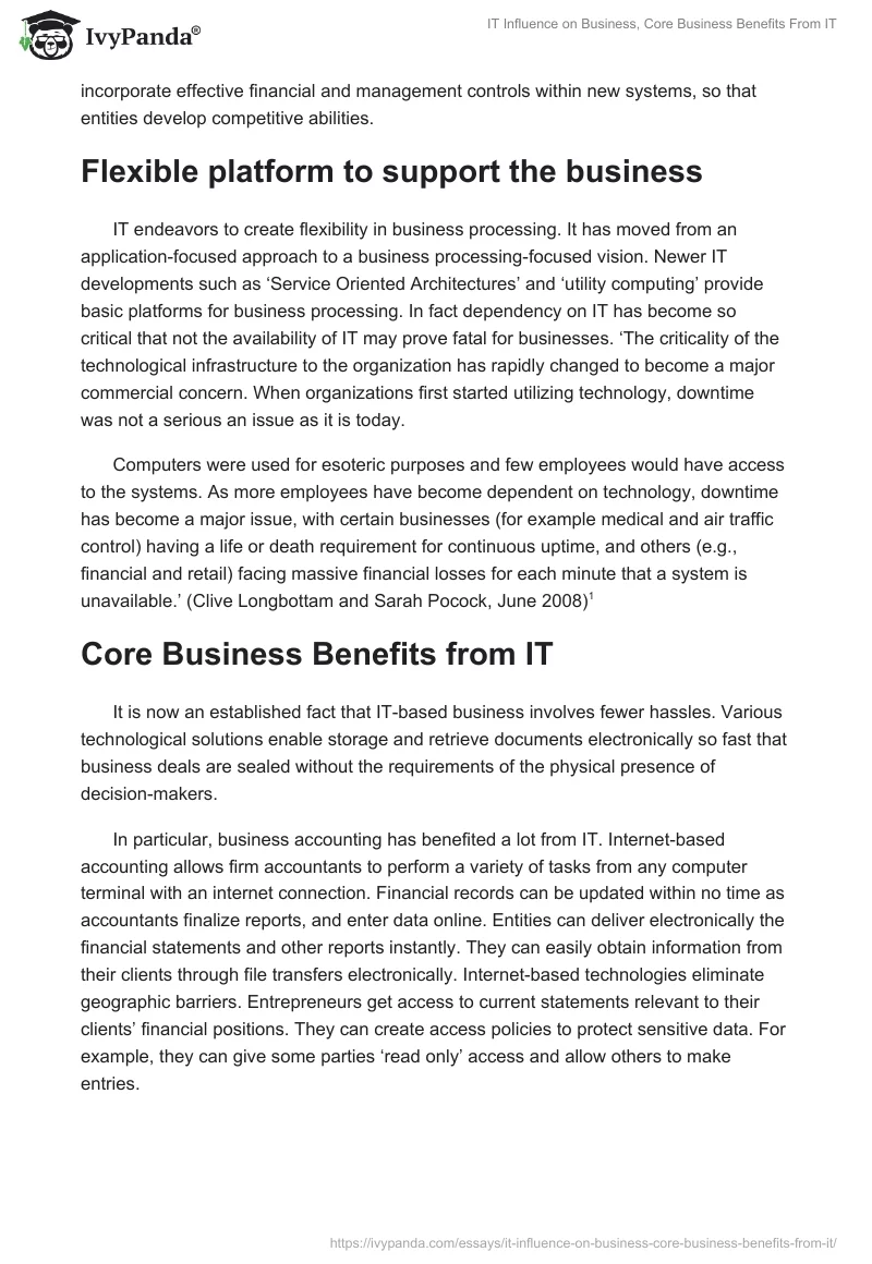 IT Influence on Business, Core Business Benefits From IT. Page 2