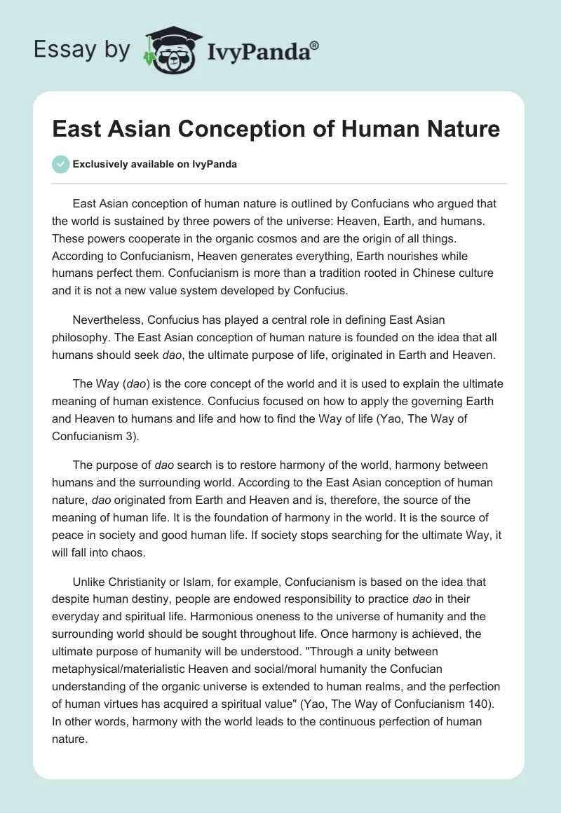 East Asian Conception of Human Nature. Page 1