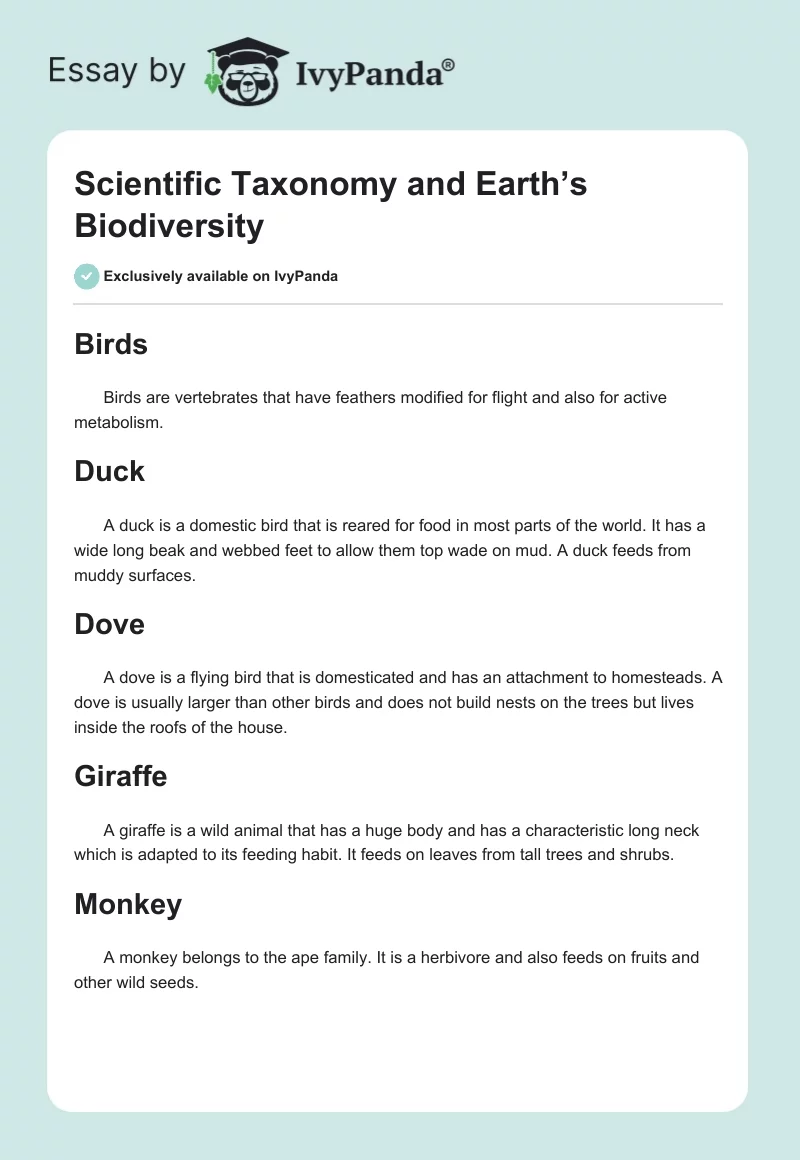 Scientific Taxonomy and Earth’s Biodiversity. Page 1