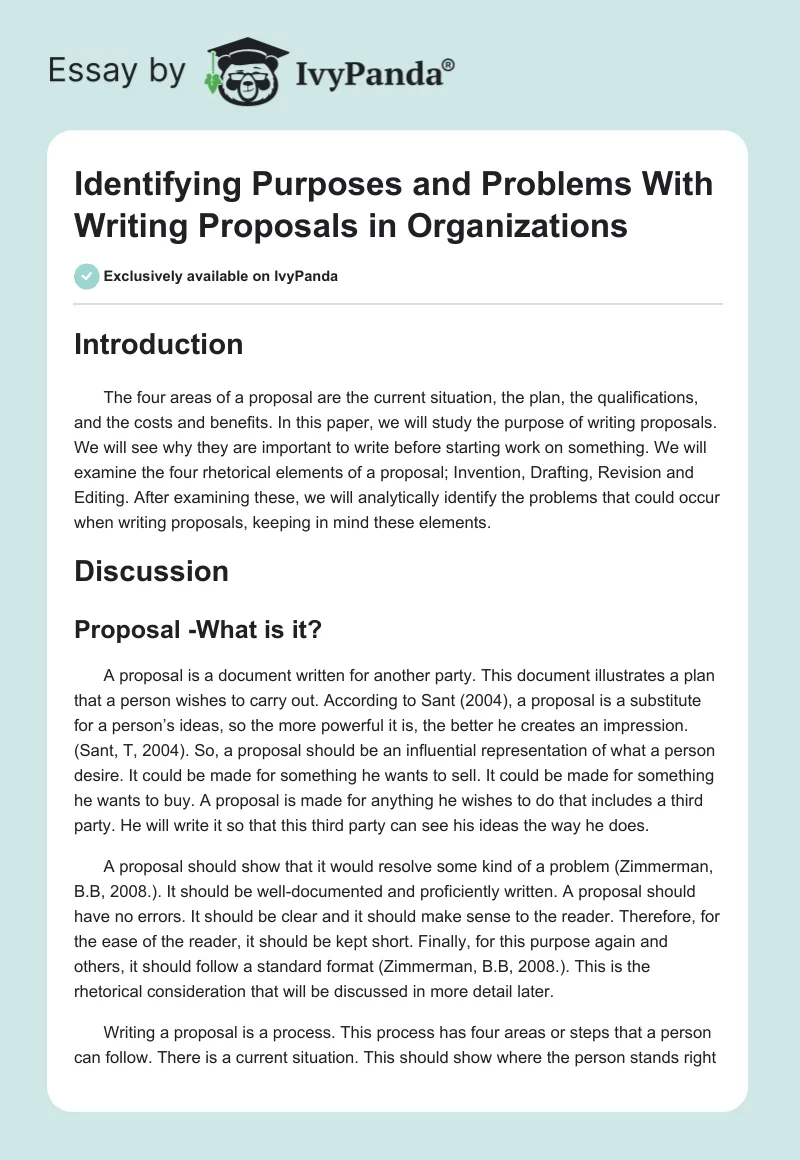 Identifying Purposes and Problems With Writing Proposals in Organizations. Page 1