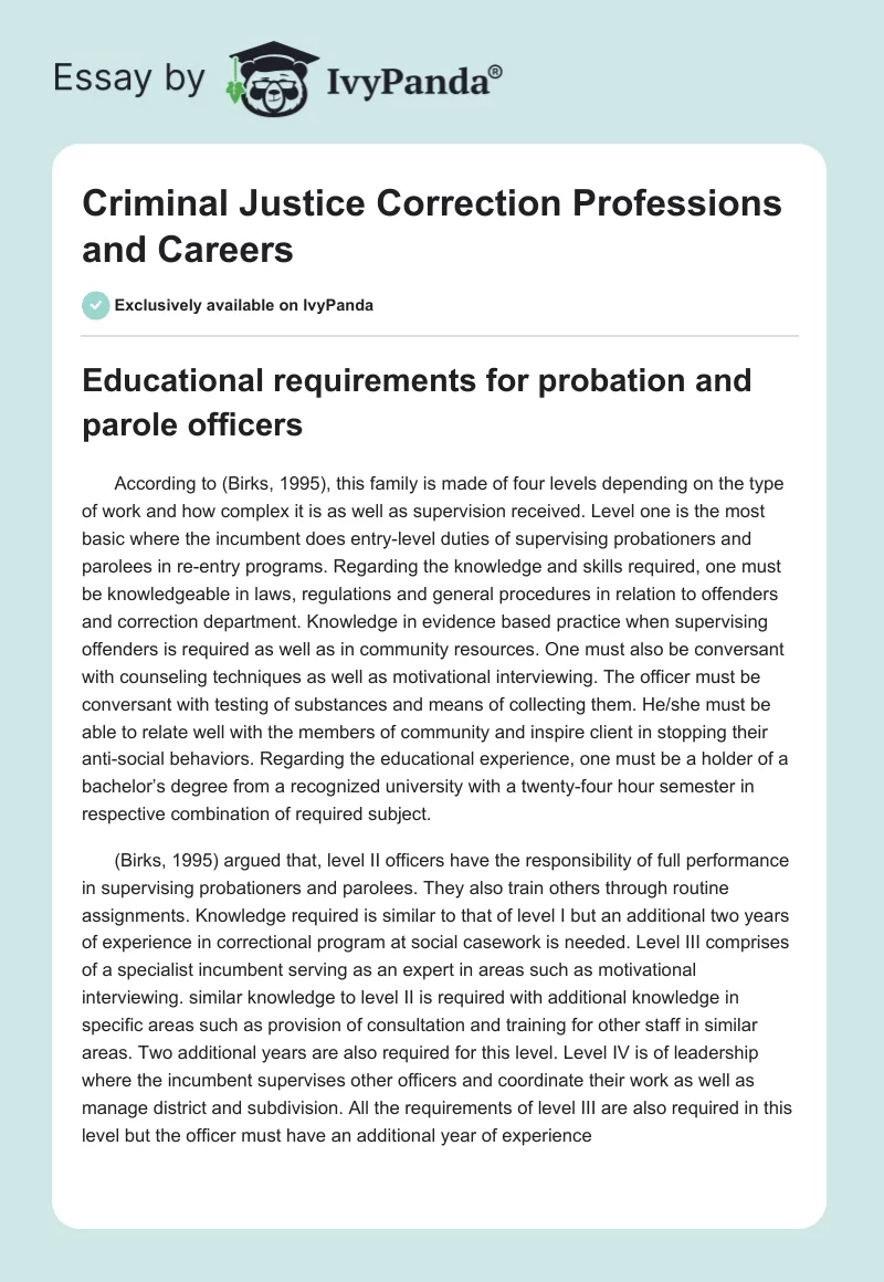 Criminal Justice Correction Professions and Careers. Page 1