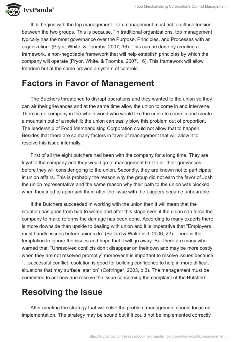 Food Merchandising Corporation's Conflict Management. Page 3