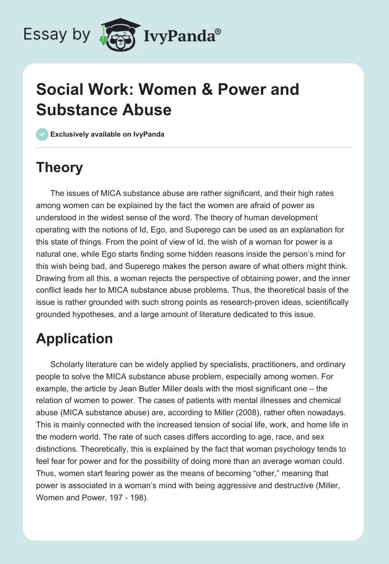 Social Work: Women & Power and Substance Abuse. Page 1