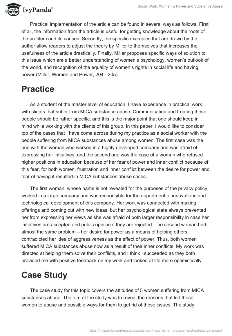 Social Work: Women & Power and Substance Abuse. Page 2