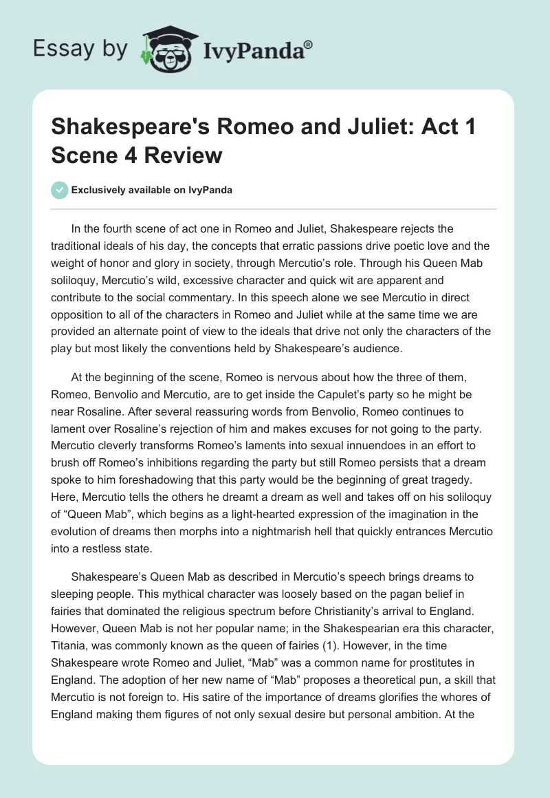 Shakespeare's Romeo and Juliet: Act 1 Scene 4 Review. Page 1