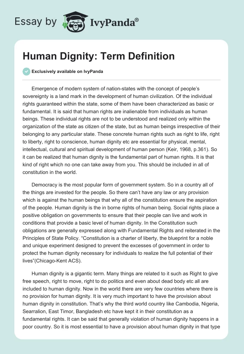 Human Dignity: Term Definition. Page 1