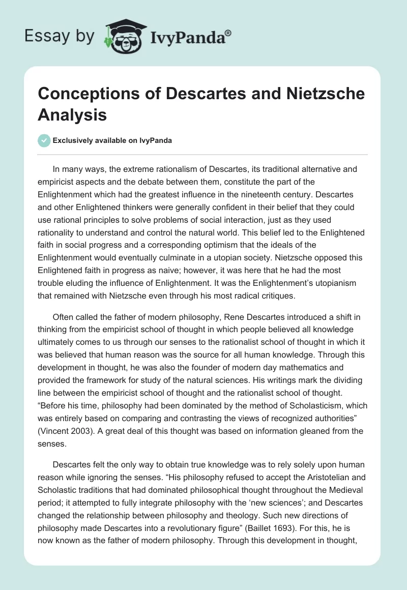 Conceptions of Descartes and Nietzsche Analysis. Page 1