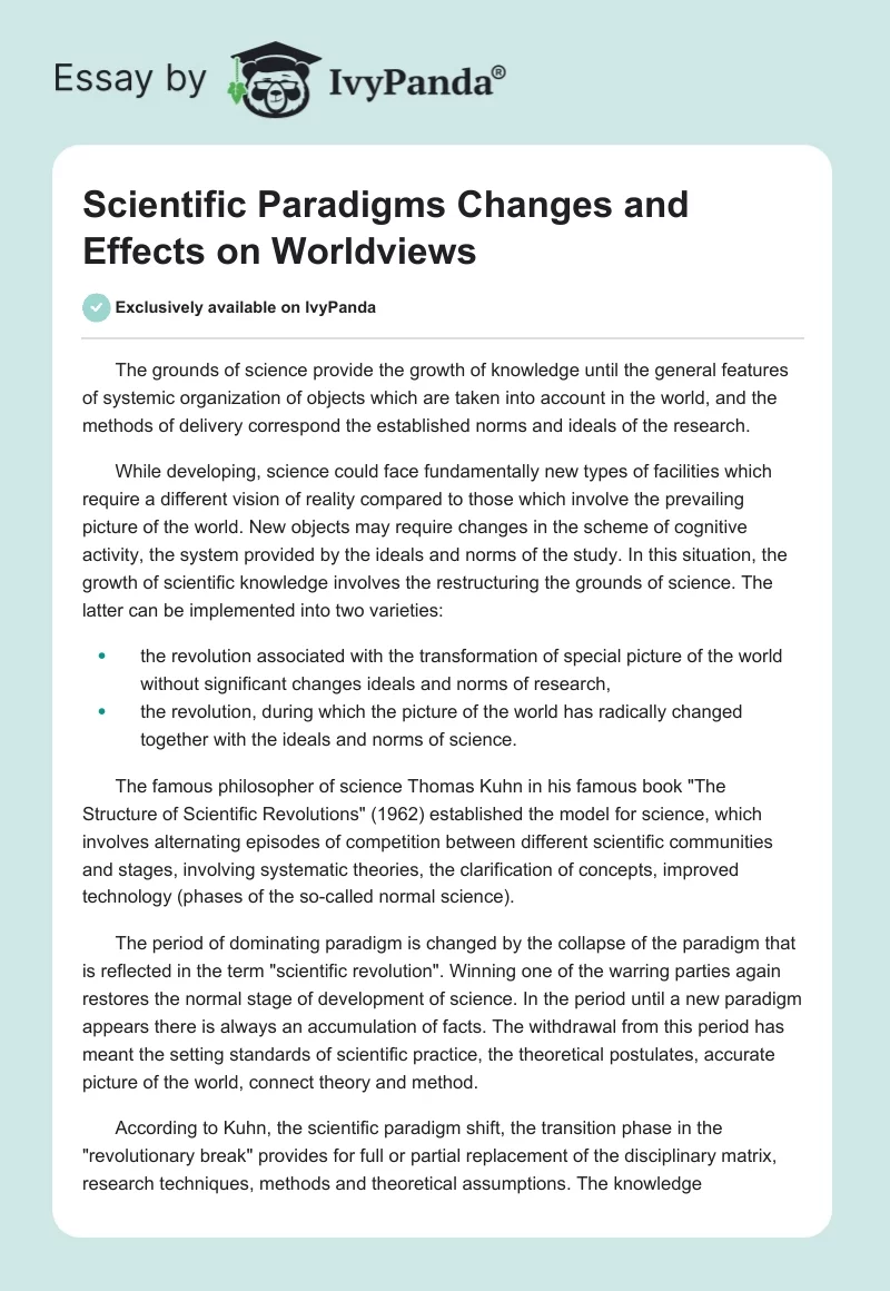 Scientific Paradigms Changes and Effects on Worldviews. Page 1
