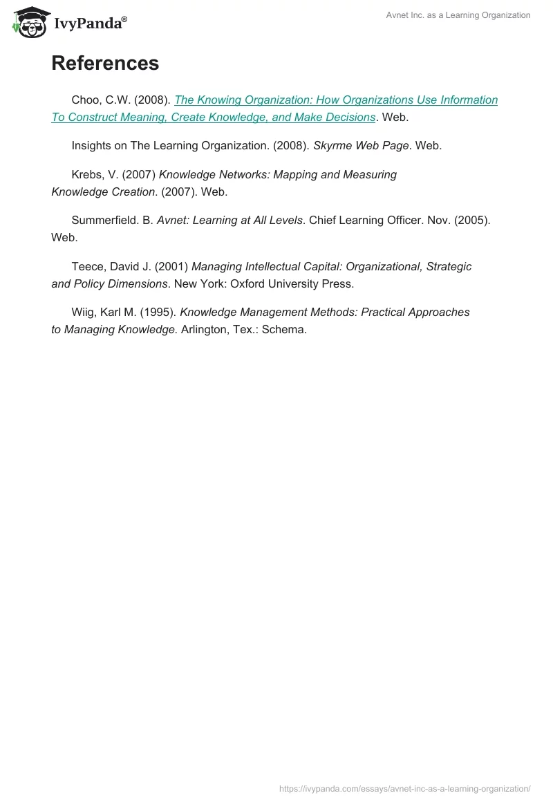 Avnet Inc. as a Learning Organization. Page 5