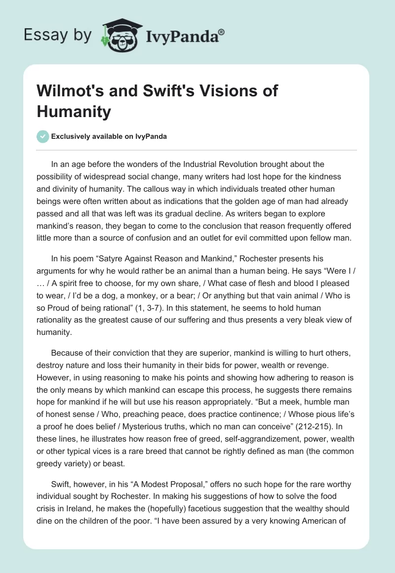 Wilmot's and Swift's Visions of Humanity. Page 1