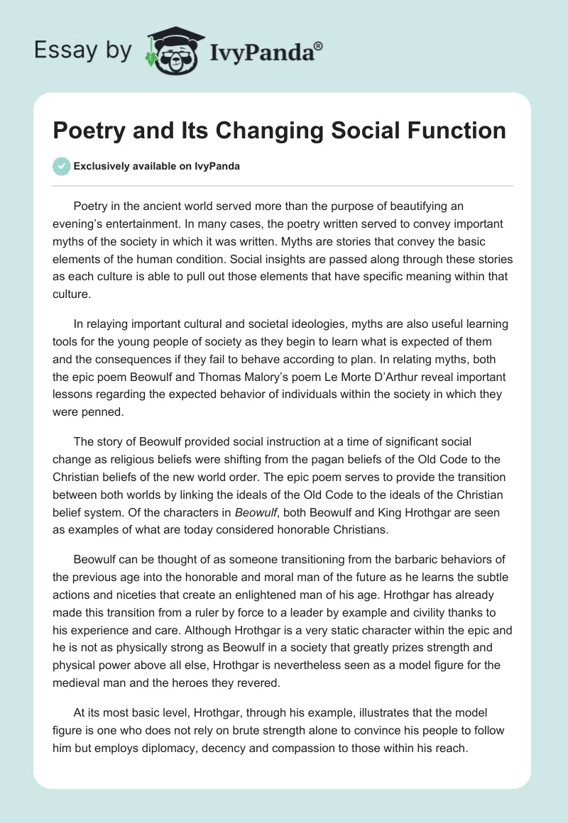 Poetry and Its Changing Social Function. Page 1