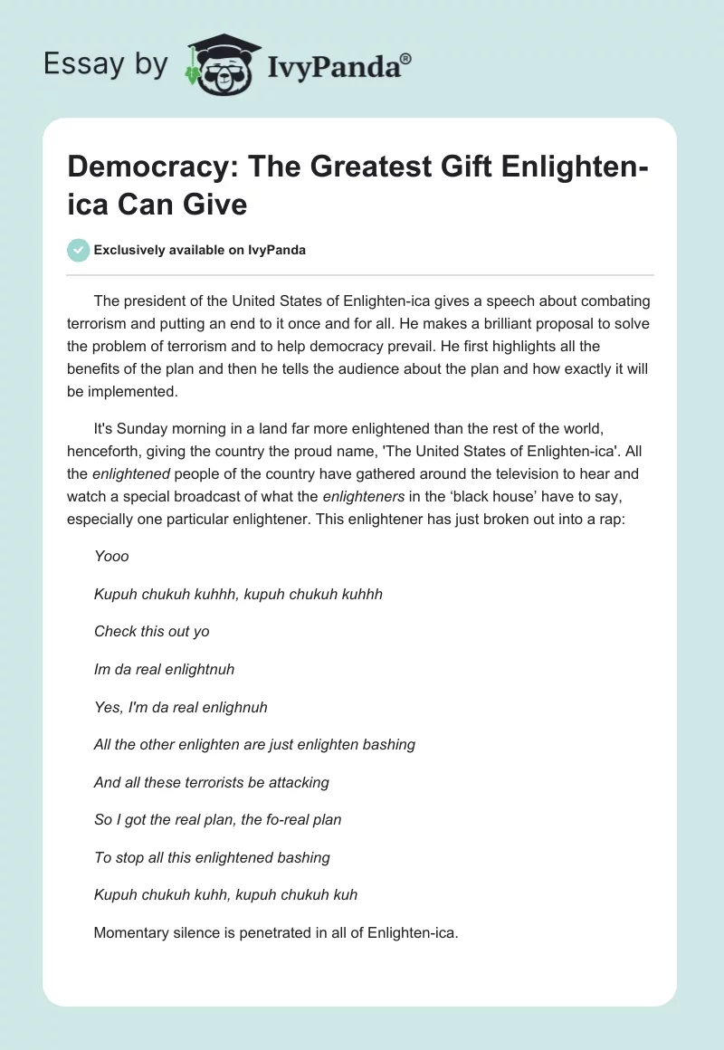 Democracy: The Greatest Gift Enlighten-Ica Can Give. Page 1