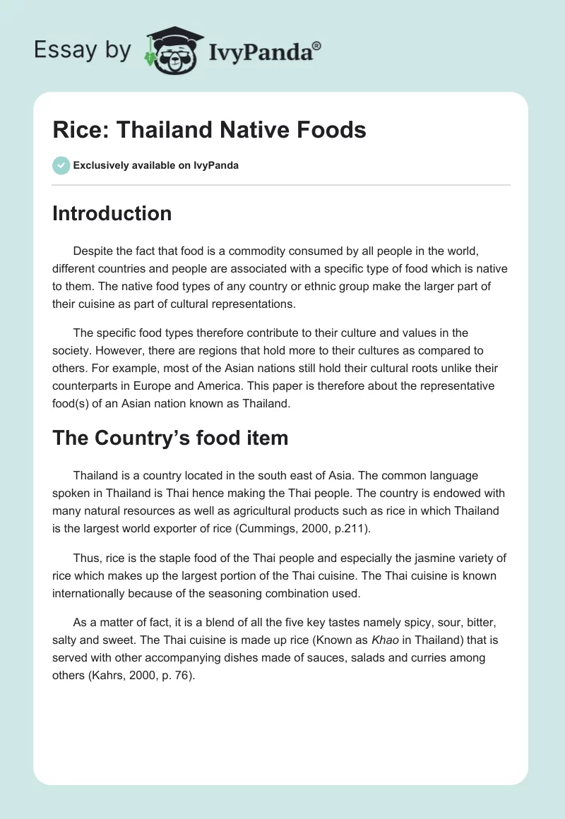 Rice: Thailand Native Foods. Page 1