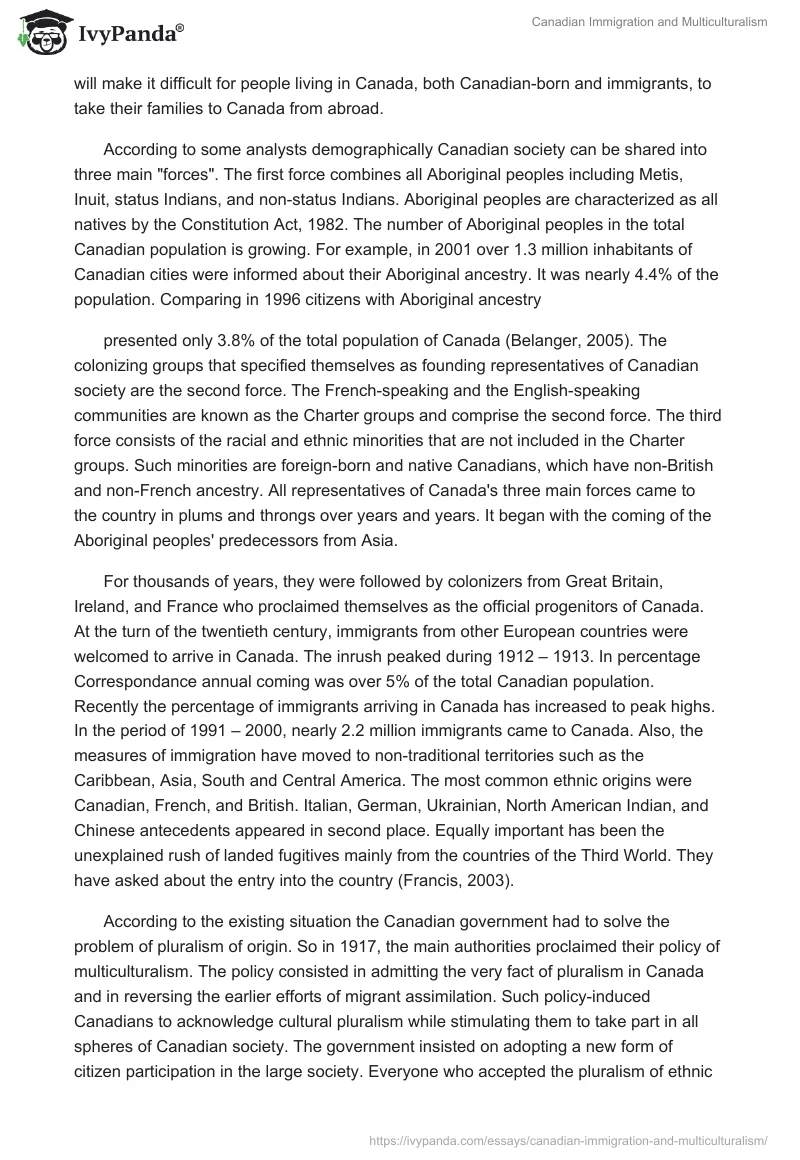 Canadian Immigration and Multiculturalism. Page 2
