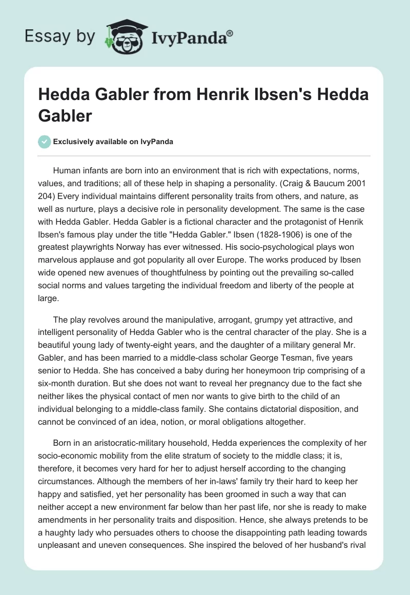 Hedda Gabler from Henrik Ibsen's "Hedda Gabler". Page 1