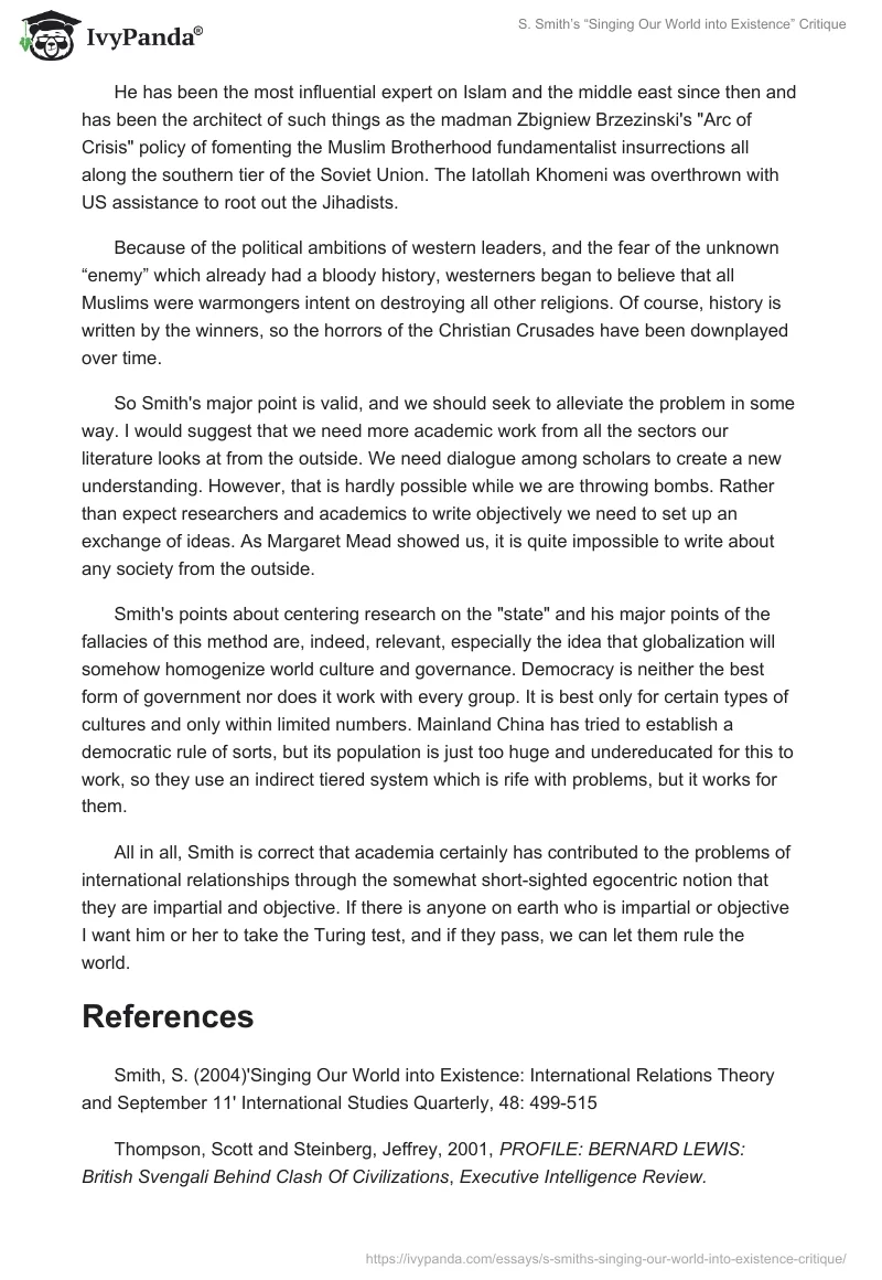 S. Smith’s “Singing Our World into Existence” Critique. Page 2