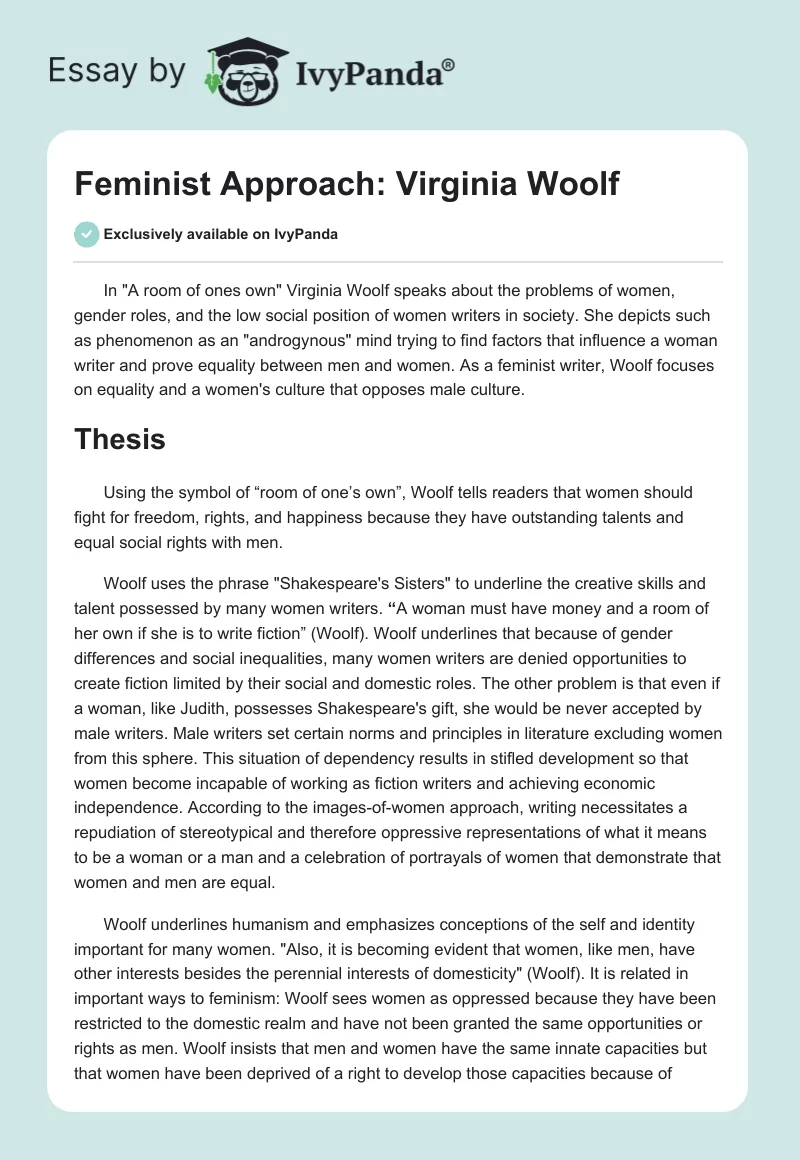 Feminist Approach: Virginia Woolf. Page 1