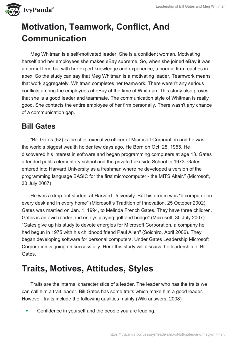 Leadership of Bill Gates and Meg Whitman. Page 4