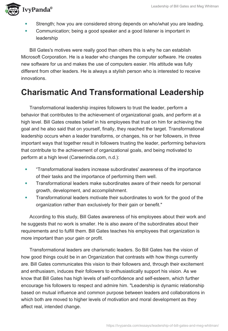 Leadership of Bill Gates and Meg Whitman. Page 5