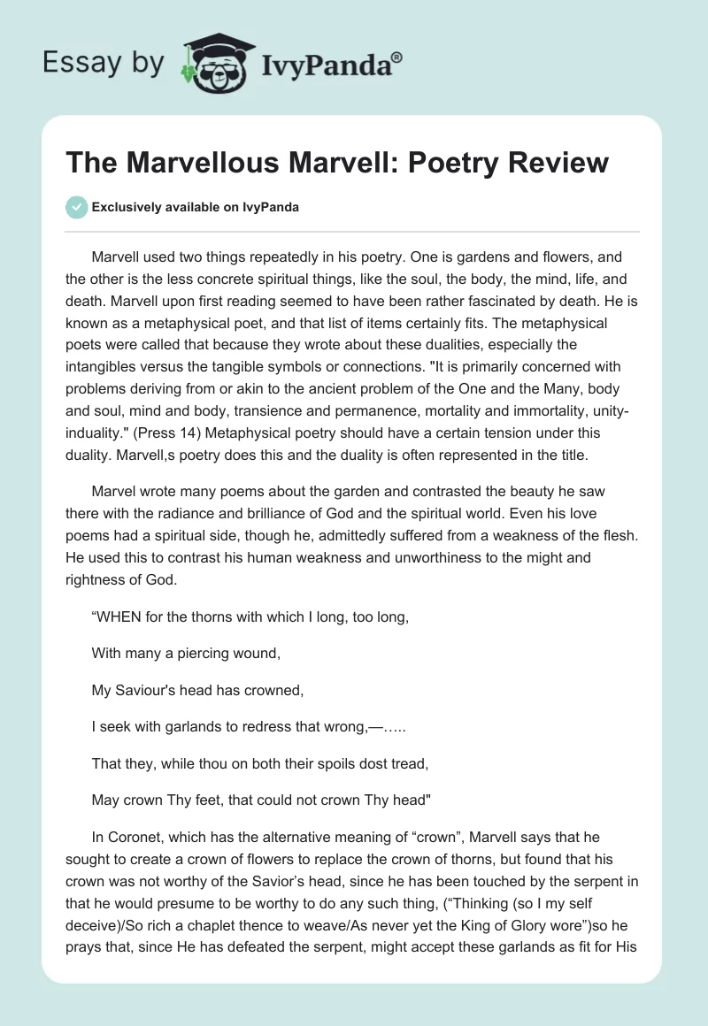 The Marvellous Marvell: Poetry Review. Page 1