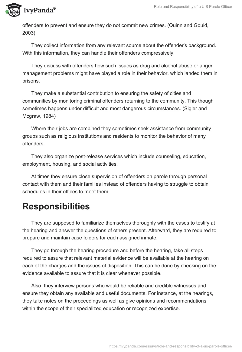 Role and Responsibility of a U.S Parole Officer. Page 2