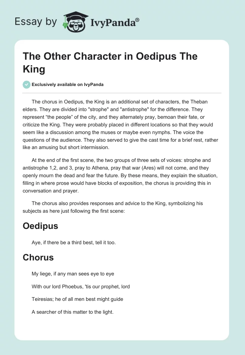 The Other Character in Oedipus The King. Page 1