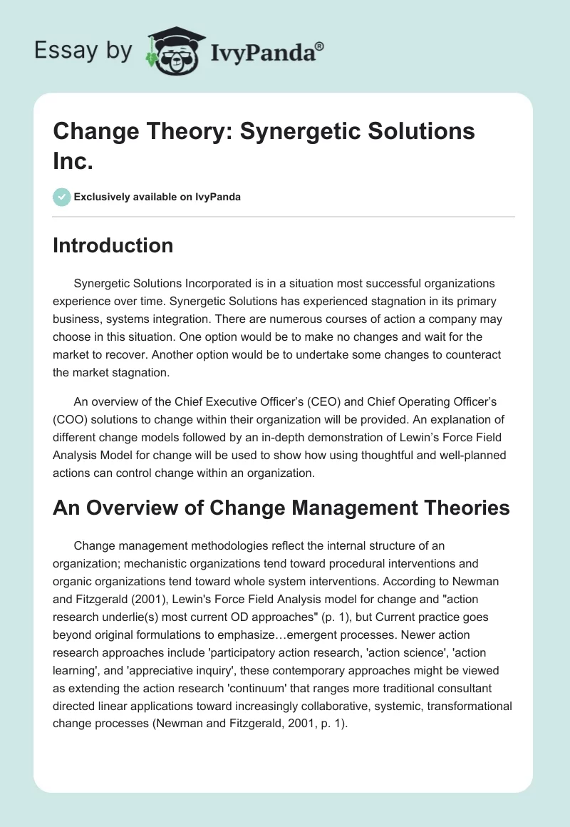 Change Theory: Synergetic Solutions Inc.. Page 1