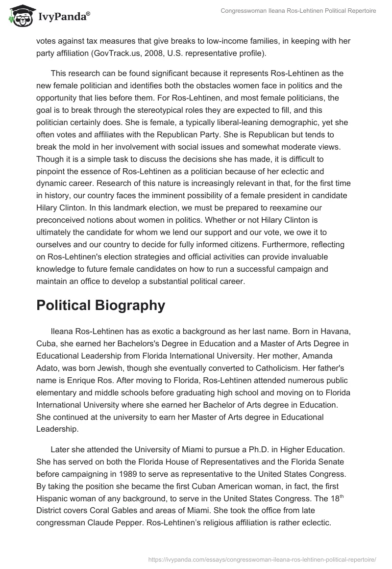 Congresswoman Ileana Ros-Lehtinen Political Repertoire. Page 2