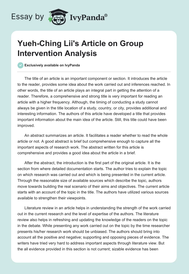 Yueh-Ching Lii's Article on Group Intervention Analysis. Page 1