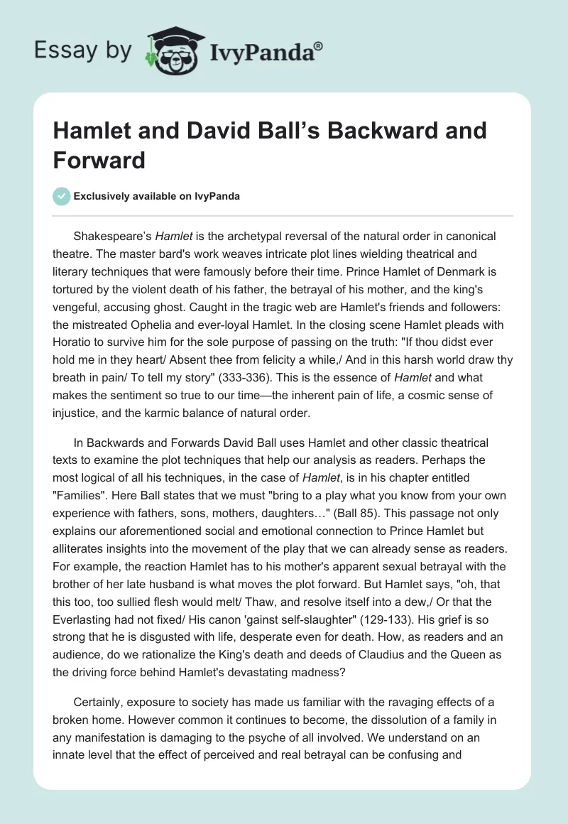 Hamlet and David Ball’s Backward and Forward. Page 1