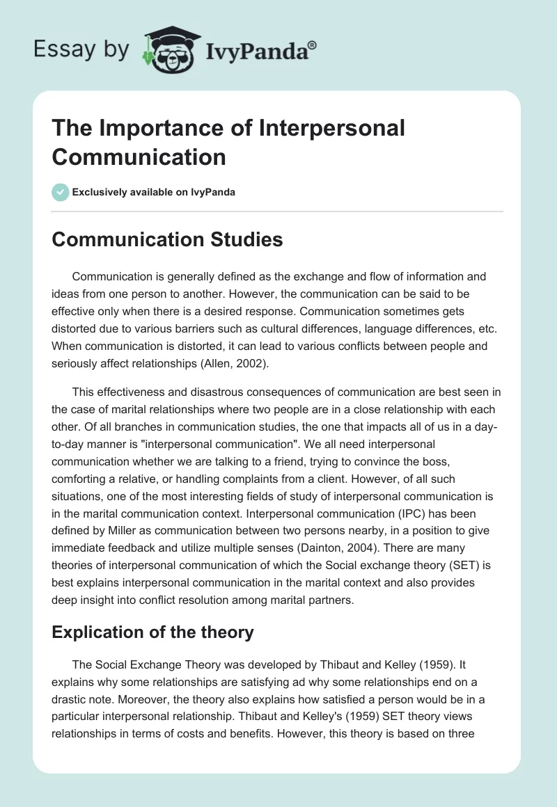 The Importance of Interpersonal Communication. Page 1